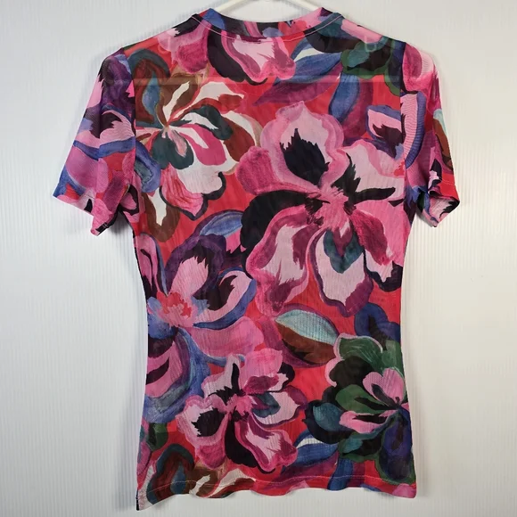 NWT Johnny Was Eleanor Crewneck Short Sleeve Floral- Print Mesh Tee Size Small - Picture 5 of 13